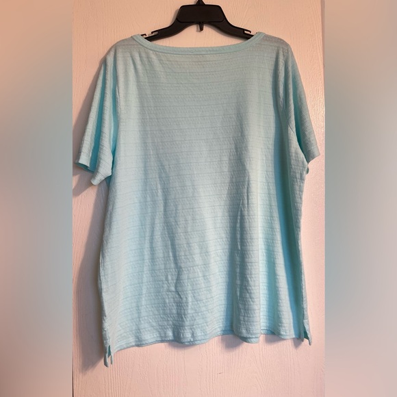 TALBOTS Short Sleeve Knit Button Detail Cotton Light Blue T-Shirt Top Women 1X - Picture 4 of 8